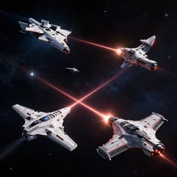 starships fight on a space each other with laser. stars