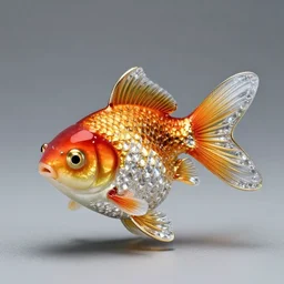detailed jewel figurine depicting a goldfish, made by faberge. macro photography.