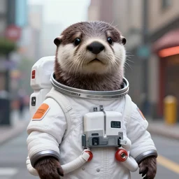 hyperrealistic portrait of an athropomorphic otter wearing an astronaut outfit, bladerunner street, art of elysium by jeremy mann and alphonse mucha, fantasy art, photo realistic, dynamic lighting, artstation, poster, volumetric lighting, very detailed face, 4 k, award winning, cinematic lighting