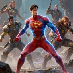 translucent realistic slim muscular red and blue keblar suit superhero in battle, fantasy digital art, vivid color style artstation, style greg rutkowski and frank frazetta and mucha and richard corben, octane render, unreal engine 6, epic game graphics, fantasy, conceptual art, ray tracing
