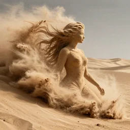 huge sand wave of Sand particles forming a female shape effect particle dynamics render art unreal engine as in the mummy dust tornado