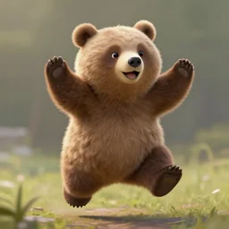 a cute happy fluffy jumping bear. highly detailed digital painting by artgerm.