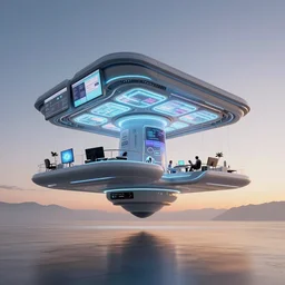 candid photo of sunrise futuristic floating open - air design studio : node - based visual programming language designed by jony ive ( glowing panels stacked into vast explorable sculptures ) scale model floating in midair in front of me : brilliant daylight vr os ux, leica 8 k still from an a 2 4 film
