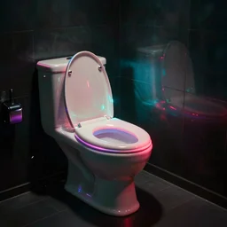 a ultra realistic hyper realistic underexposed film photograph of an intricate neon toilet