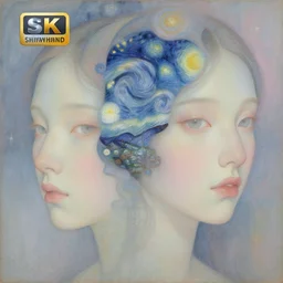 breathtaking delicate detailed concept art painting beauty faces with starry night inside, by hsiao - ron cheng, bizarre compositions, exquisite detail, pastel colors, 8 k