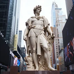 a giant greek statue in times square