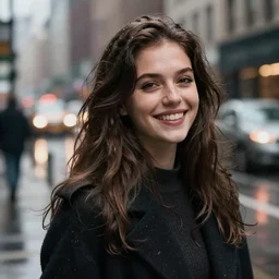 of a girl portrait in New York rainy day happy joy of life