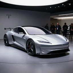 photograph of brand new tesla sports car design being unveiled