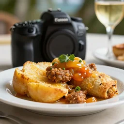 close - up focused dslr photograph of an carribean dinner, 8 k, high detail, volumetric lighting, hyperrealism, aesthetically pleasing, studio lighting, trending
