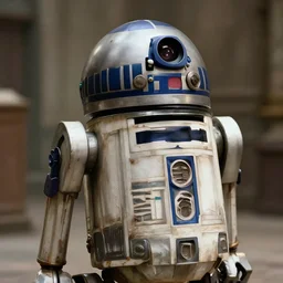 a film still of steampunk r 2 d 2 with a monocle, photorealistic photograph
