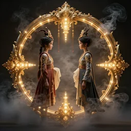 Legosi and Haru, ornate, symmetric lights and smoke, symmetrical composition, cinemática, hyper realism, 8k, octane render, 8k