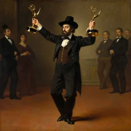 a jewish butler, dancing at the emmy's, by rembrandt, oil painting
