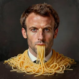 a portrait of emanuel macron made out of spaghetti