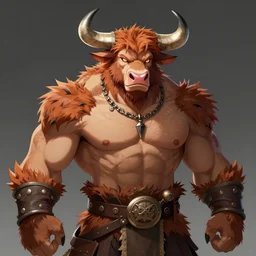 portrait of a muscular bull man barbarian, fursona, furry art