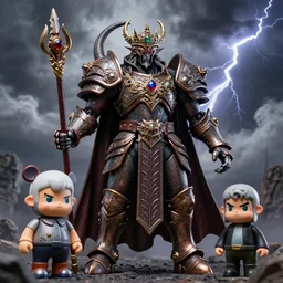 hyperrealistic rendering, epic dark souls boss, ornate supreme demon overlord, jewel crown, war armor battle, by art of skinner and richard corben, product photography, collectible action figure, sofubi, hottoys, storm clouds, outside, lightning