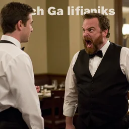 zach galifianakis yells at a waiter textless meme template
