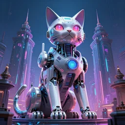 giant cyberpunk cat statue. Cybernetics. Synthwave. temple. 8k resolution, extremely detailed, digital illustration.