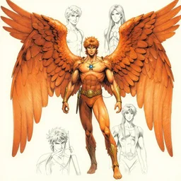 Avan Jogia as an angel prince. Large orange wings. Character design by charlie bowater, ross tran, artgerm, and makoto shinkai, detailed, inked, western comic book art, 2021 award winning painting