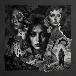 dark thoughts, surrealist collage art