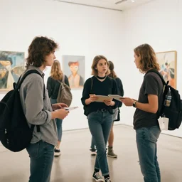 1 9 8 0 s teenagers in an art gallery, cool palette, soft diffusion filter, natural light