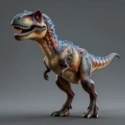 a velociraptor with electric collars around its body infected by an alien implant, photorealistic 3 d octane render, unreal engine