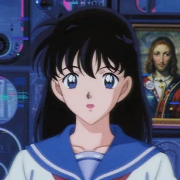 blurry and dreamy screencap of a character from 9 0 s satoshi kon anime, realistic character design by yoshitaka amano, glitchy vhs tape, abstract patterns in the background, perfect blue color palette, noisy film grain effect, blurry image, renessaince oil painting
