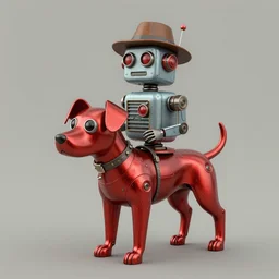 adventurer ( ( ( ( ( 1 9 5 0 s retro future robot android dog. muted colors. ) ) ) ) ) by jean baptiste monge!!!!!!!!!!!!!!!!!!!!!!!!! chrome red
