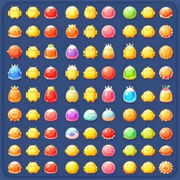 game assets spritesheet, jelly candies, android game, very detailed