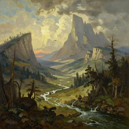 epic fantasy landscape, in the style of martin johnson heade and roger dean,