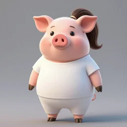 Full body Chubby character portrait of a female humanoid pig with a pigtail. She has a cute beautiful attractive detailed pig snout face. She is wearing a white shirt and slacks standing outside a city tattoo parlor with arm tattoos. Character design by charlie bowater, ross tran, artgerm, and makoto shinkai, detailed, inked, western comic book art