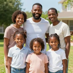 sunny day, happy black family, in the style of jordan peele