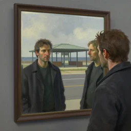 two in the void, by the mirror, station, alex colville, otto mueller, stephen conroy, andrew newell wyeth daniel maidman octane rendering