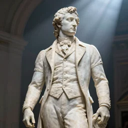 a magnificent marble statue of a 1 9 th century man in a distinguished pose, professional photography, focus, sharp, depth of field, cinematic lighting, god rays