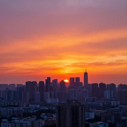 this is a photo of a beautiful sunset over a cityscape. the colors are very vibrant and the view is stunning. vibrant colors, very funny, personal, positive, visually pleasing and engaging. high resolution. high quality. hq hd. trending on artstation.