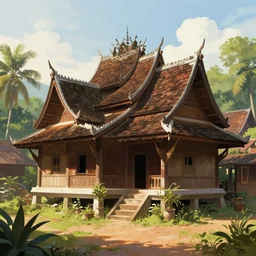matte painting of a beautiful lanna village, digital art, trending on artstation