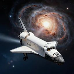Space shuttle flying past a supernova, film still, cinematic, high quality, 4k, detailed, HDR