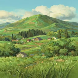 a beautiful landascape in the style of Studio Ghibli, realistic painting, high definition, digital art, matte painting, very detailed