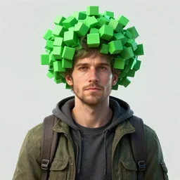 fantasy portrait of a traveler with a halo of green cubes, concept art, octane render, greg rutkowski, beeple, wlop, artstation, dan mumford