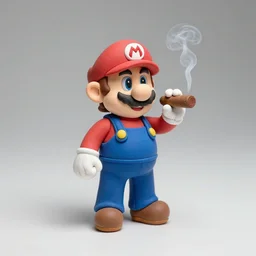 polymer clay model of mario, smoking a cigar, studio lighting 5 0 mm