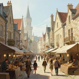 a busy fantasy street market from within a fascinating old city, by Sylvain Sarrailh, by Sebastian Luca, by Nicodemus Yang-Mattisson,   cinematic, simple but effective composition, clean lines, beautiful digital painting, oil painting, dungeons and dragons, lord of the rings