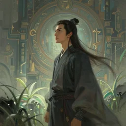 by greg rutkowski, zhang yimou, painting of an xianxia looking into distance with chinese dargon in the background, beautiful sophisticated intricate background, fantasy digital art, godray on plants, trandind on artstation, soft lighting, fantasy style art, dramatic, 4 k, concept art