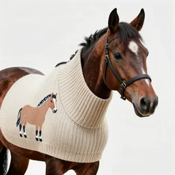 horse wearing a sweater with a horse on it