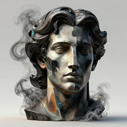 epic concept art. abstract male face silhouette mixing with black and color liquid fluid. abstract sculpture. art deco swirls. smoke simulation, vfx, cinema 4 d, tyflow. masterpiece, michelangelo. concept art, matte painting. kandinski