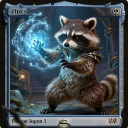 closeup 3 5 mm anthropomorphic royal warlock raccoon casting a water glowing energy spell in a dungeon, magic the gathering, d & d, fantasy, intricate, action pose, elegant, particle effects, highly detailed, digital painting, artstation, concept art, matte, sharp focus, volumetric lighting, illustration, hearthstone, art by artgerm, wlop, greg rutkowski and alphonse mucha