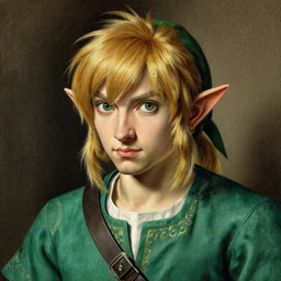 a beautiful drawing portrait of link, by rembrandt, rembrandt lighting, rough texture, high contrast, baroque style