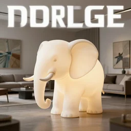 a large lamp, shaped as an elephant, placed in a large living room, art designers magazine HD photo superrealism 3d 8k resolution