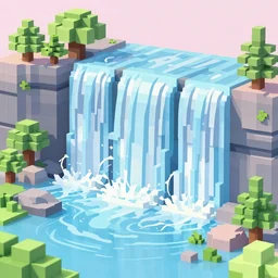 a beautiful waterfall, 3 d voxel art, pastel tones
