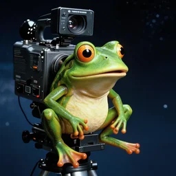 Pepe frog in space odyssey 2001 movie, hyper realism, studio camera. 35mm lens