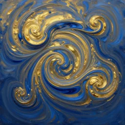 flux, fluid, ink, swirl, whorl, spirals, scrolls, gold and blue. digital painting, hd, 4 k, smooth.
