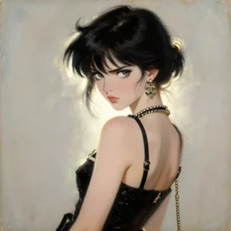 a high fashion chanel stunning backlit portrait of frowning anime girl, painting by gaston bussiere, craig mullins, j. c. leyendecker